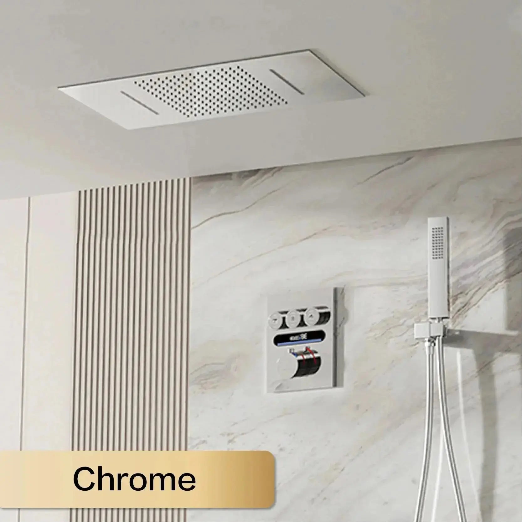 Brass Thermostatic Shower System – Wall Mounted LED Digital Display Hot & Cold Mixer - bathroom faucet with led lightsBathroomLux