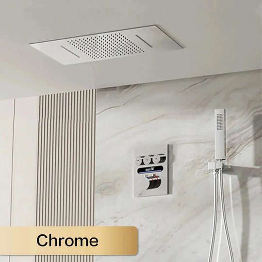 Brass Thermostatic Shower System – Wall Mounted LED Digital Display Hot & Cold Mixer - bathroom faucet with led lightsBathroomLux