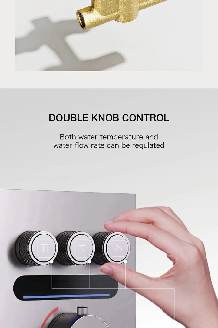 Brass Thermostatic Shower System – Wall Mounted LED Digital Display Hot & Cold Mixer - bathroom faucet with led lightsBathroomLux