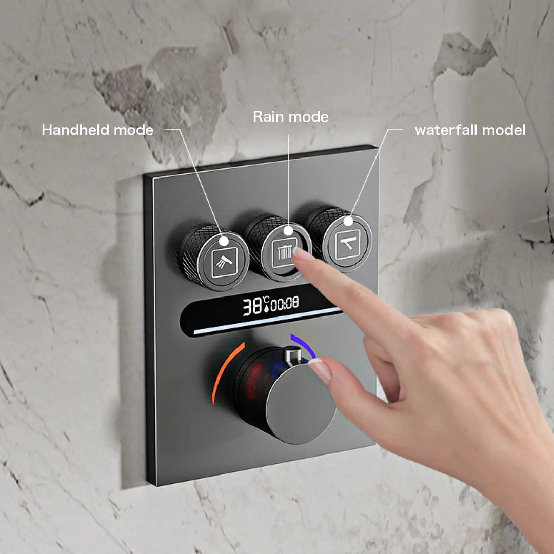 Brass Thermostatic Shower System – Wall Mounted LED Digital Display Hot & Cold Mixer - bathroom faucet with led lightsBathroomLux