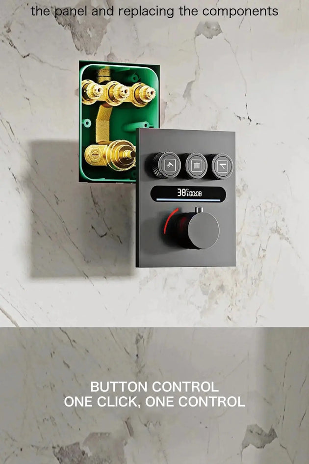 Brass Thermostatic Shower System – Wall Mounted LED Digital Display Hot & Cold Mixer - bathroom faucet with led lightsBathroomLux