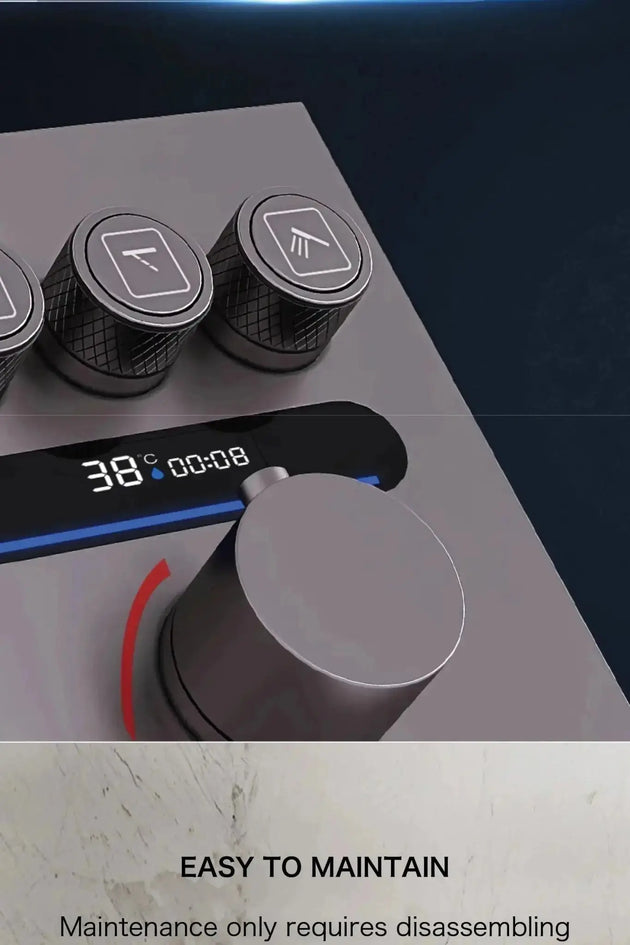 Brass Thermostatic Shower System – Wall Mounted LED Digital Display Hot & Cold Mixer - bathroom faucet with led lightsBathroomLux