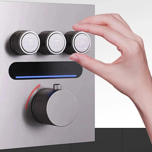 Brass Thermostatic Shower System – Wall Mounted LED Digital Display Hot & Cold Mixer - bathroom faucet with led lightsBathroomLux