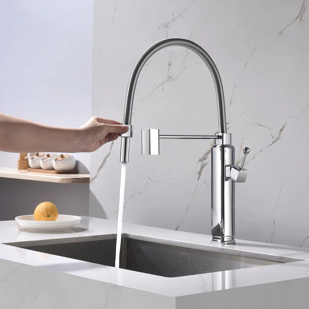 Brass Vintage Style Pull - Down Kitchen Faucet with Rotating Extendable Sprayer - Copper Vintage Style Pull - Down Kitchen FaucetBathroomLux