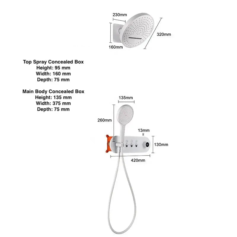 Brass White Concealed Rainfall Shower Set – Shower Mixer - Concealed Rain Shower SystemBathroomLux