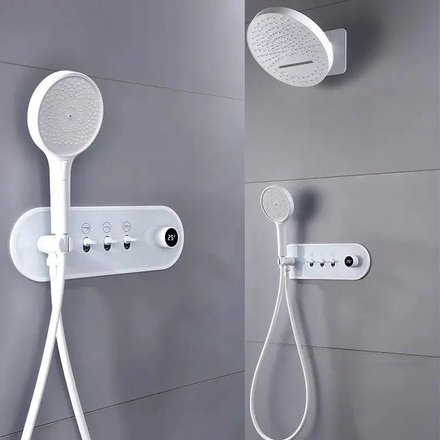 Brass White Concealed Rainfall Shower Set – Shower Mixer - Concealed Rain Shower SystemBathroomLux