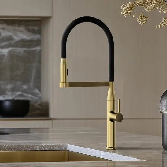 Brushed Brass Gun Grey Kitchen Mixer Tap – Pull Out Modern Sink Faucet - 2 - Way Smart Touch Pull Down Kitchen FaucetBathroomLux
