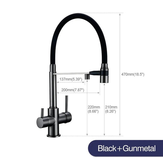 Brushed Gold 3 - Way Kitchen Faucet with Pull - Out Spray Filtered Water Mixer Tap - 3 Ways Kitchen Pull OutBathroomLux