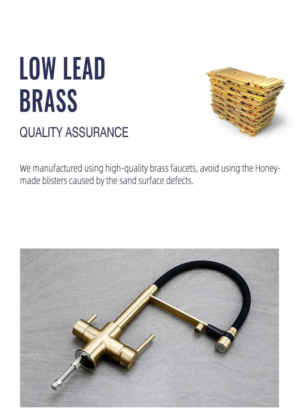 Brushed Gold 3 - Way Kitchen Faucet with Pull - Out Spray Filtered Water Mixer Tap - 3 Ways Kitchen Pull OutBathroomLux