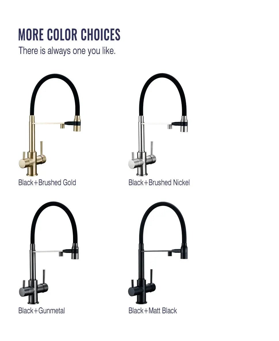 Brushed Gold 3 - Way Kitchen Faucet with Pull - Out Spray Filtered Water Mixer Tap - 3 Ways Kitchen Pull OutBathroomLux