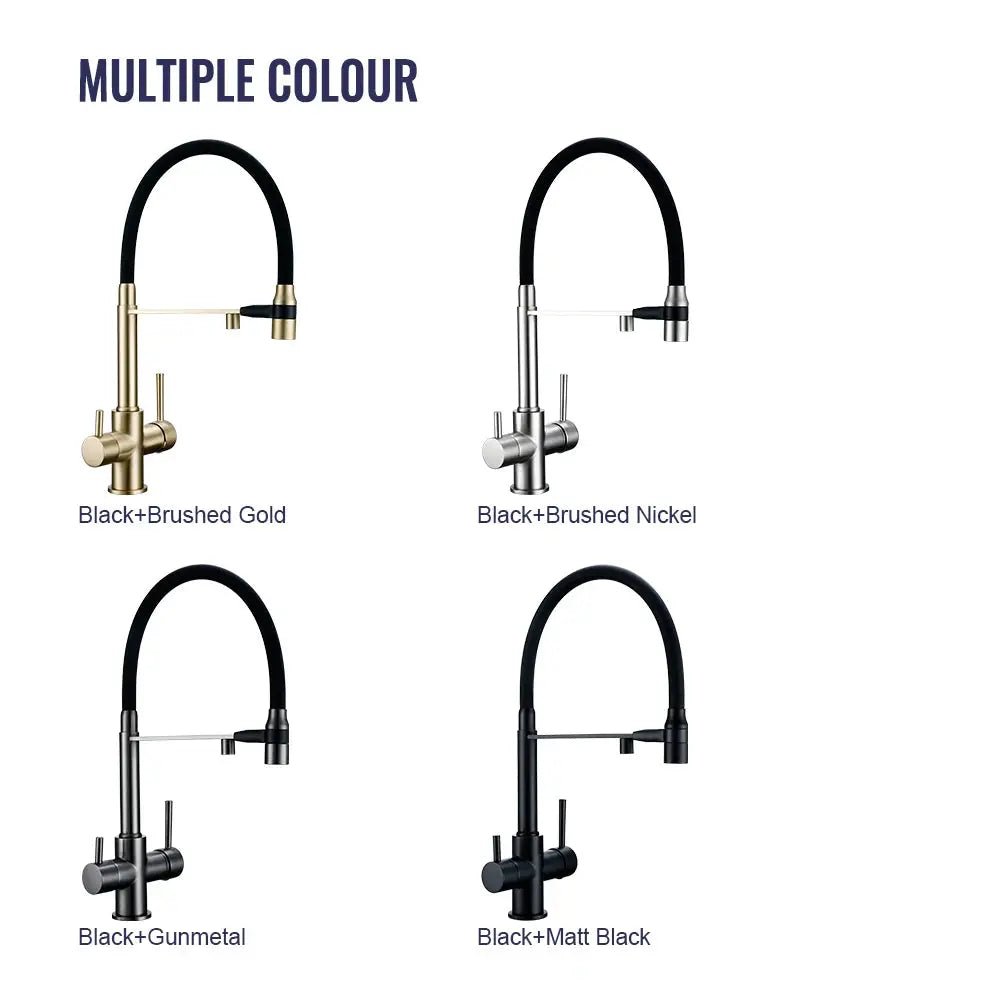 Brushed Gold 3 - Way Kitchen Faucet with Pull - Out Spray Filtered Water Mixer Tap - 3 Ways Kitchen Pull OutBathroomLux