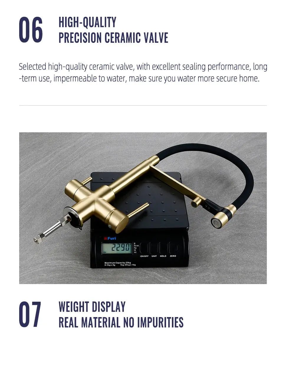 Brushed Gold 3 - Way Kitchen Faucet with Pull - Out Spray Filtered Water Mixer Tap - 3 Ways Kitchen Pull OutBathroomLux