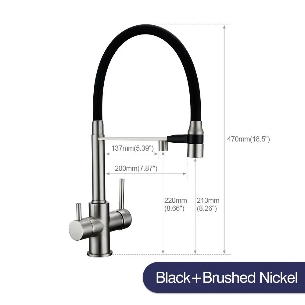Brushed Gold 3 - Way Kitchen Faucet with Pull - Out Spray Filtered Water Mixer Tap - 3 Ways Kitchen Pull OutBathroomLux