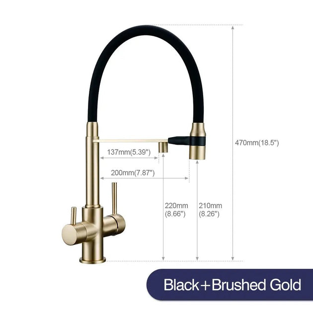 Brushed Gold 3 - Way Kitchen Faucet with Pull - Out Spray Filtered Water Mixer Tap - 3 Ways Kitchen Pull OutBathroomLux