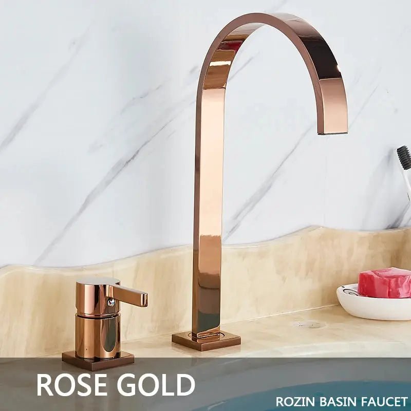 Brushed Gold Basin Bathroom faucet Single Handle Deck Mounted Mixer Tap - Deck Mounted Mixer TapBathroomLux