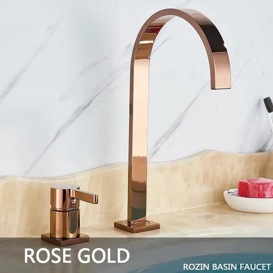 Brushed Gold Basin Bathroom faucet Single Handle Deck Mounted Mixer Tap - Deck Mounted Mixer TapBathroomLux