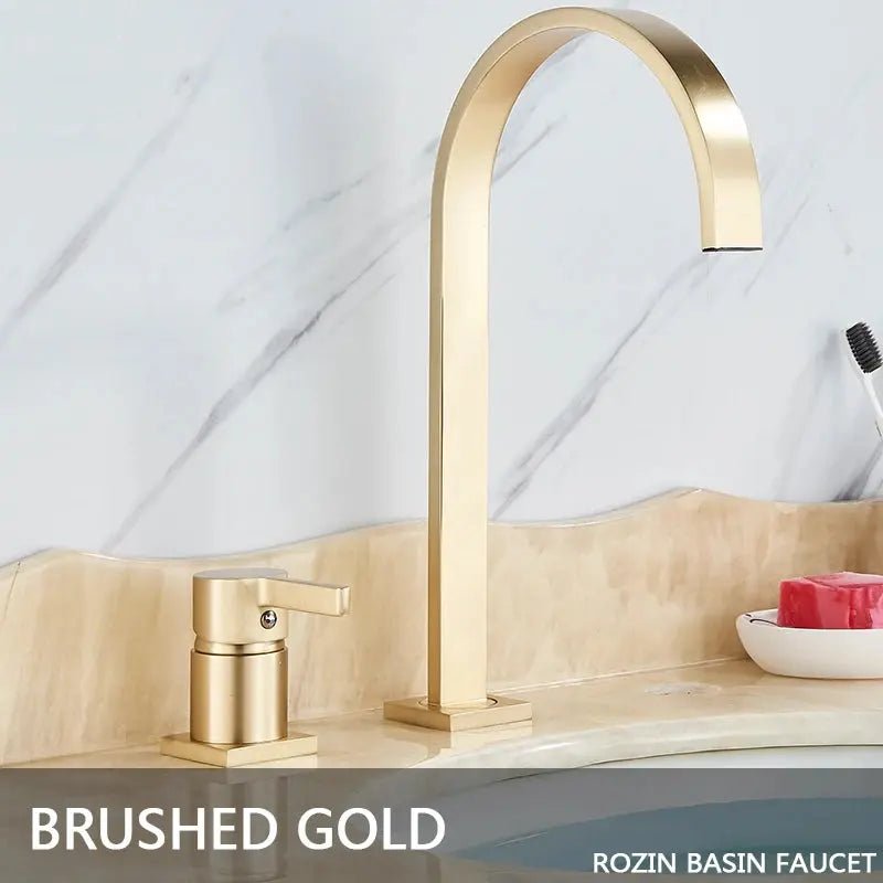 Brushed Gold Basin Bathroom faucet Single Handle Deck Mounted Mixer Tap - Deck Mounted Mixer TapBathroomLux