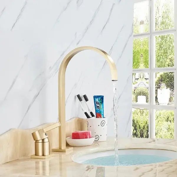 Brushed Gold Basin Bathroom faucet Single Handle Deck Mounted Mixer Tap - Deck Mounted Mixer TapBathroomLux