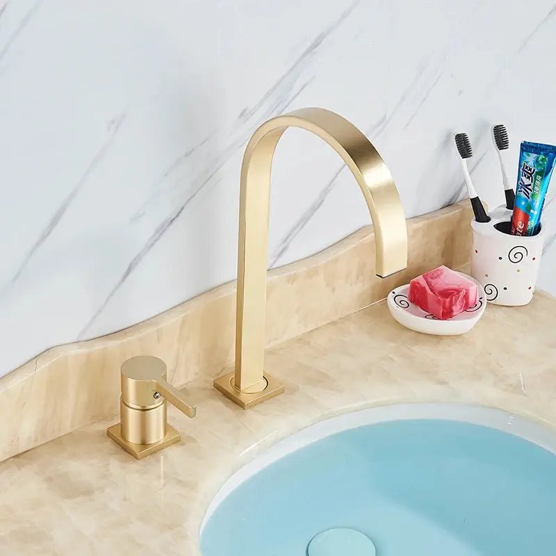 Brushed Gold Basin Bathroom faucet Single Handle Deck Mounted Mixer Tap - Deck Mounted Mixer TapBathroomLux