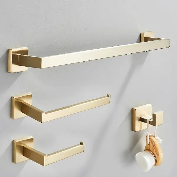 Brushed Gold Bathroom Accessories Set Towel Bar Holder Hook - bathroom, showers, thermostaticBathroomLux