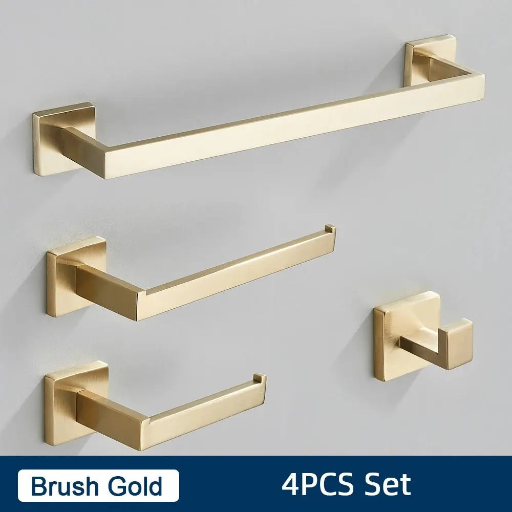 Brushed Gold Bathroom Accessories Set Towel Bar Holder Hook - bathroom, showers, thermostaticBathroomLux