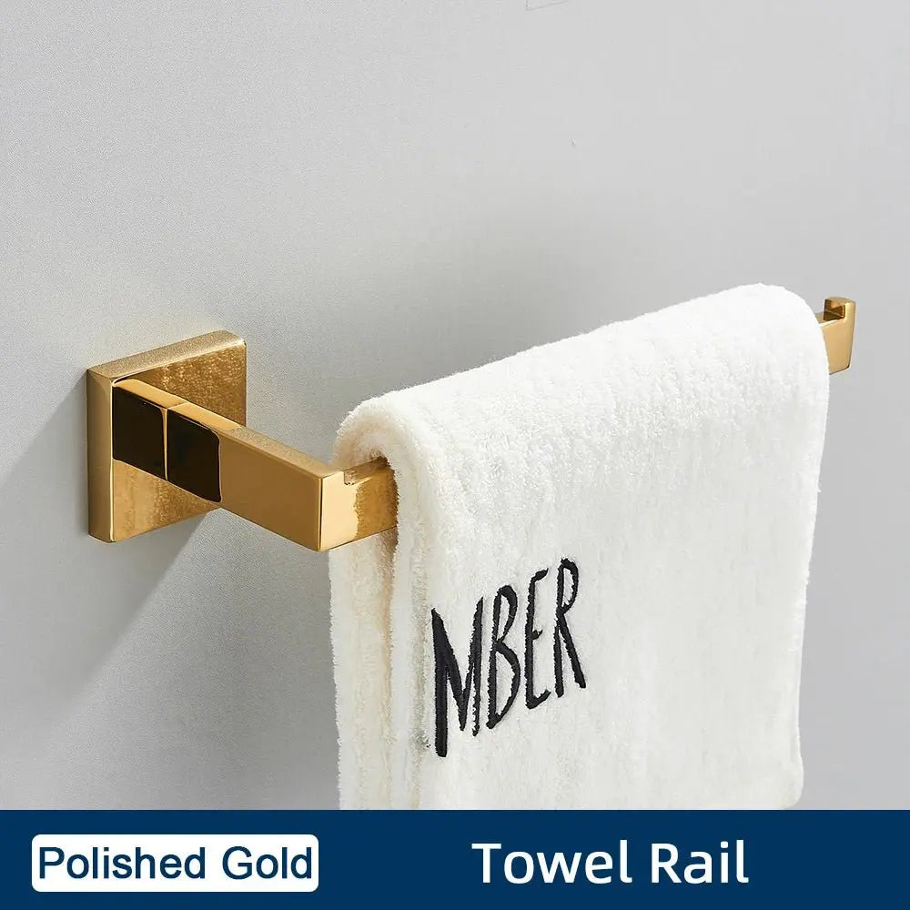 Brushed Gold Bathroom Accessories Set Towel Bar Holder Hook - bathroom, showers, thermostaticBathroomLux