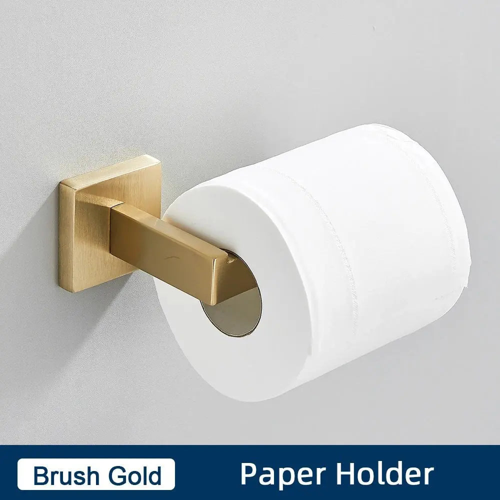 Brushed Gold Bathroom Accessories Set Towel Bar Holder Hook - bathroom, showers, thermostaticBathroomLux