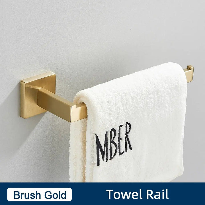 Brushed Gold Bathroom Accessories Set Towel Bar Holder Hook - bathroom, showers, thermostaticBathroomLux