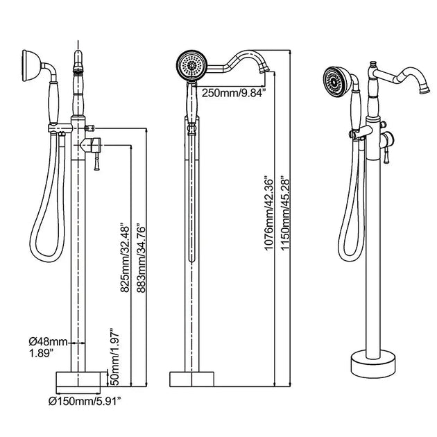 Brushed Gold Brass Freestanding Bath Mixer Tap With Hand Shower - freestanding bath mixer tapBathroomLux