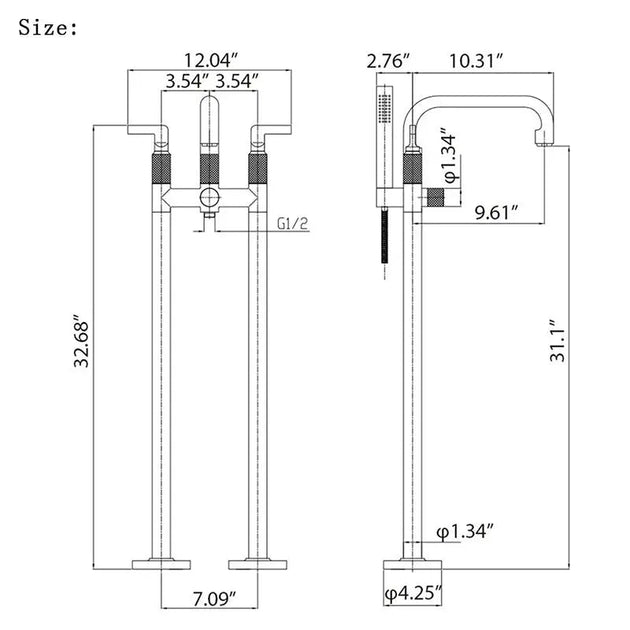 Brushed Gold Freestanding Bath Tap with Hand Shower Floor - Standing Mixer Tap - Brushed Gold Freestanding Bath TapBathroomLux