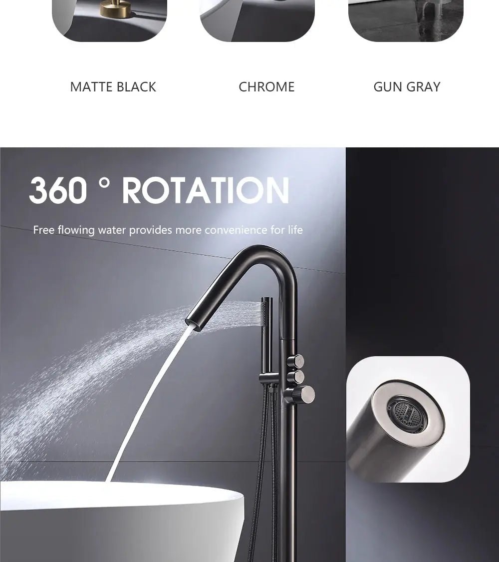 Brushed Gold Freestanding Bathtub Faucet with Shower Mixer Tap - Freestanding Faucet with HandshowerBathroomLux