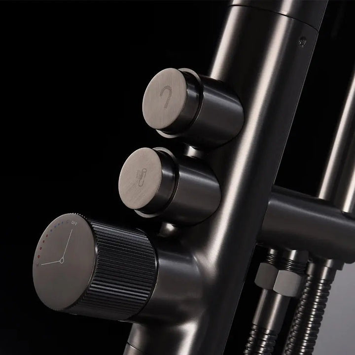 Brushed Gold Freestanding Bathtub Faucet with Shower Mixer Tap - Freestanding Faucet with HandshowerBathroomLux