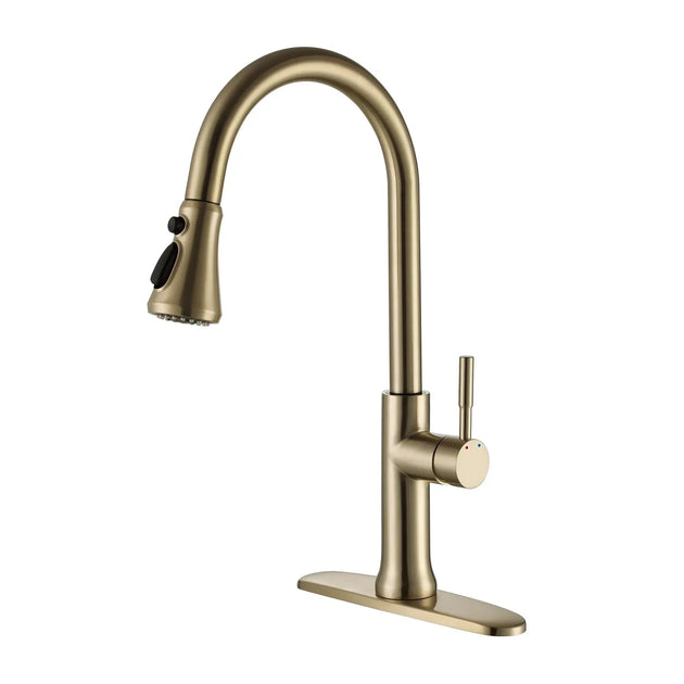 Brushed Gold Kitchen Faucet Pull - Out Single Handle Tap - brushed gold kitchen faucet.BathroomLux