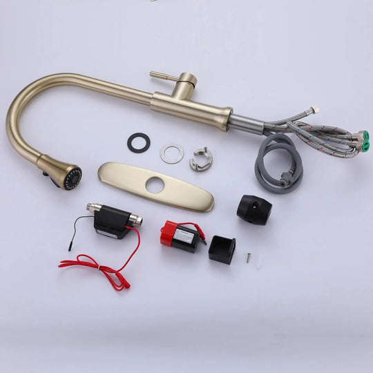 Brushed Gold Kitchen Faucet Pull - Out Single Handle Tap - brushed gold kitchen faucet.BathroomLux