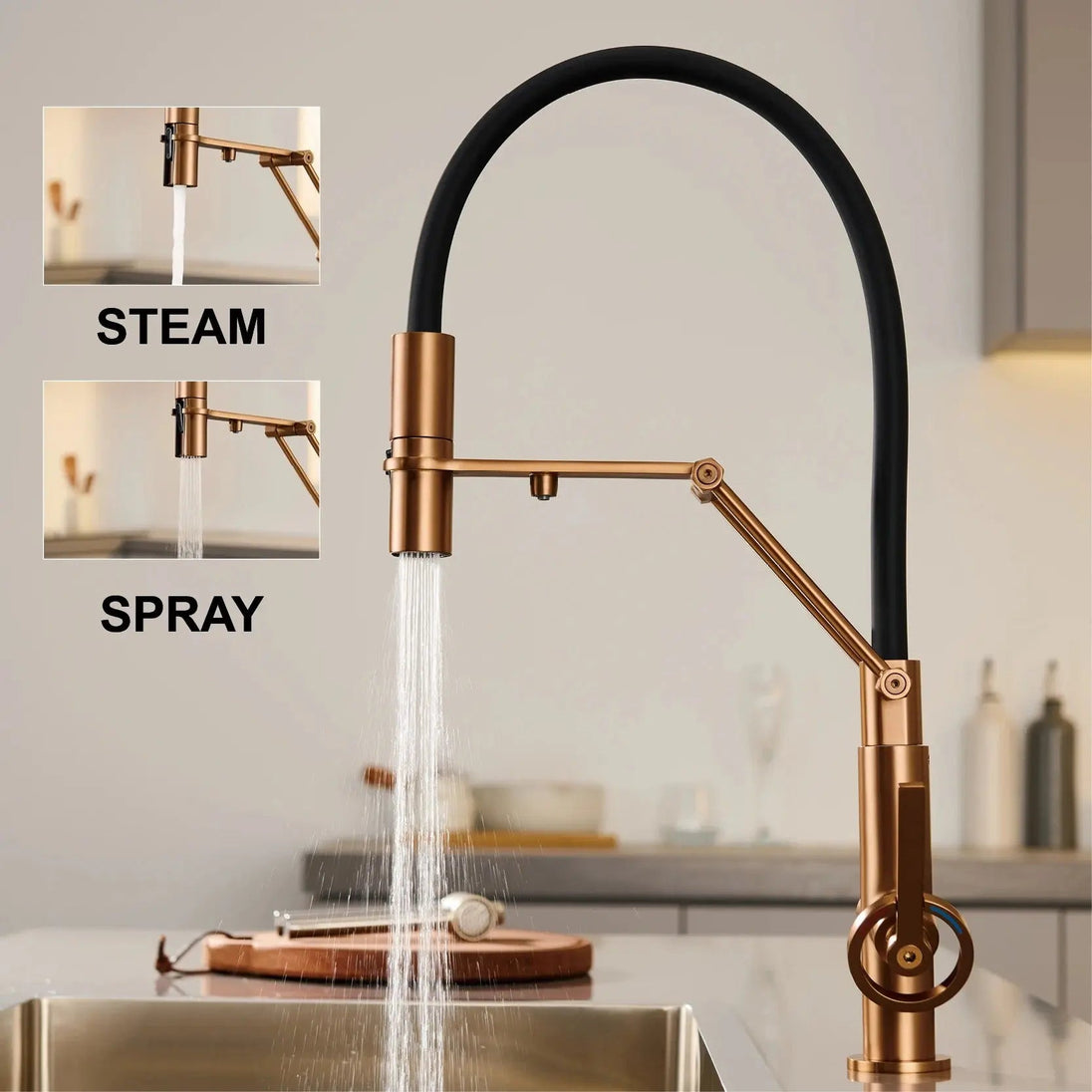 Brushed Gold Pull Down Kitchen Filter Faucet – Solid Brass Mixer Tap - kitchenBathroomLux