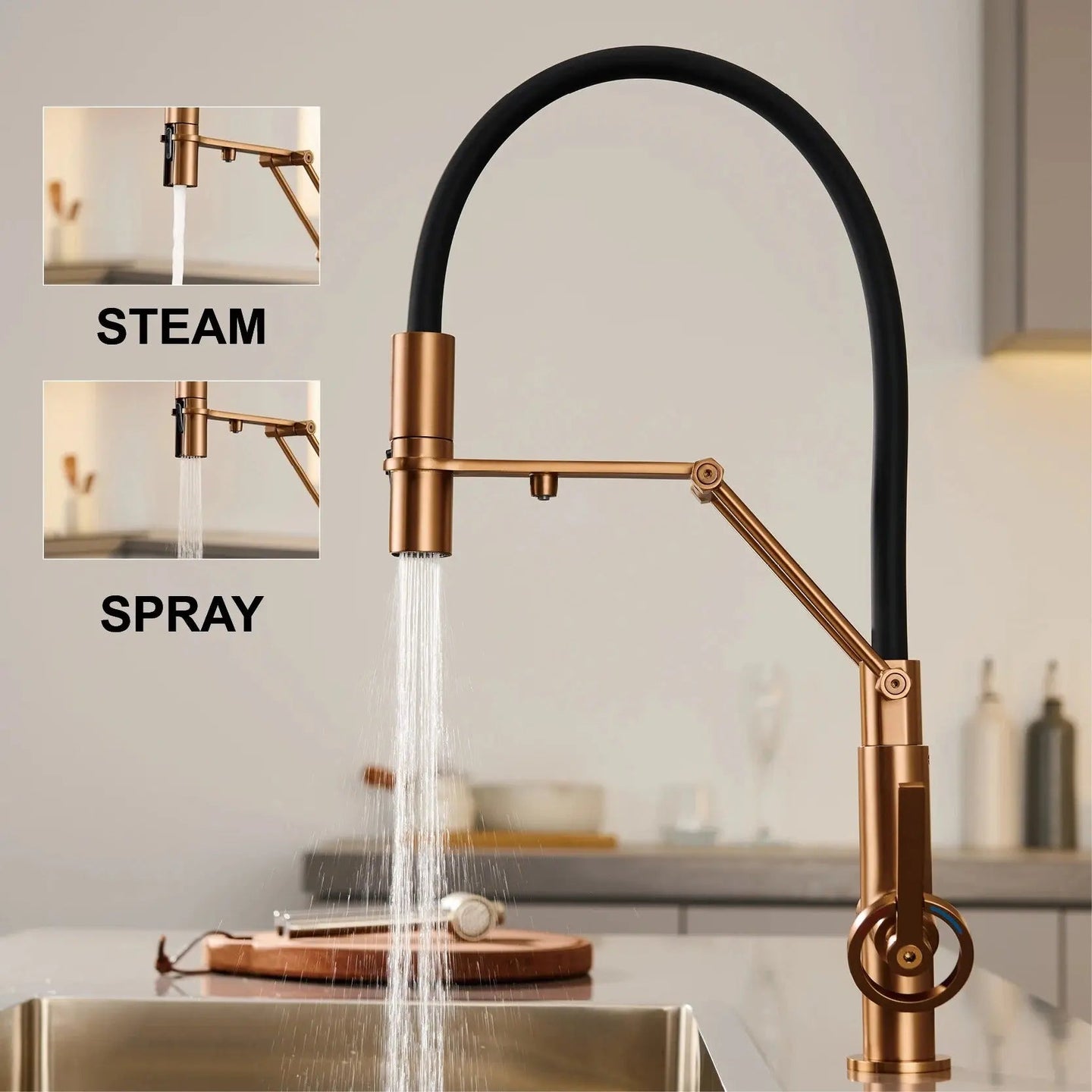 Brushed Gold Pull Down Kitchen Filter Faucet – Solid Brass Mixer Tap - kitchenBathroomLux