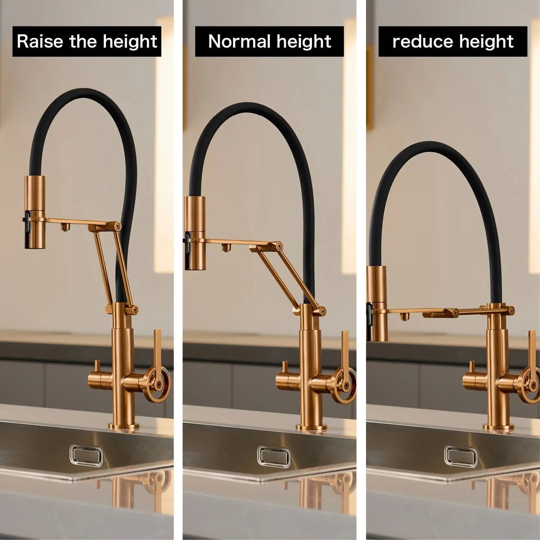 Brushed Gold Pull Down Kitchen Filter Faucet – Solid Brass Mixer Tap - kitchenBathroomLux