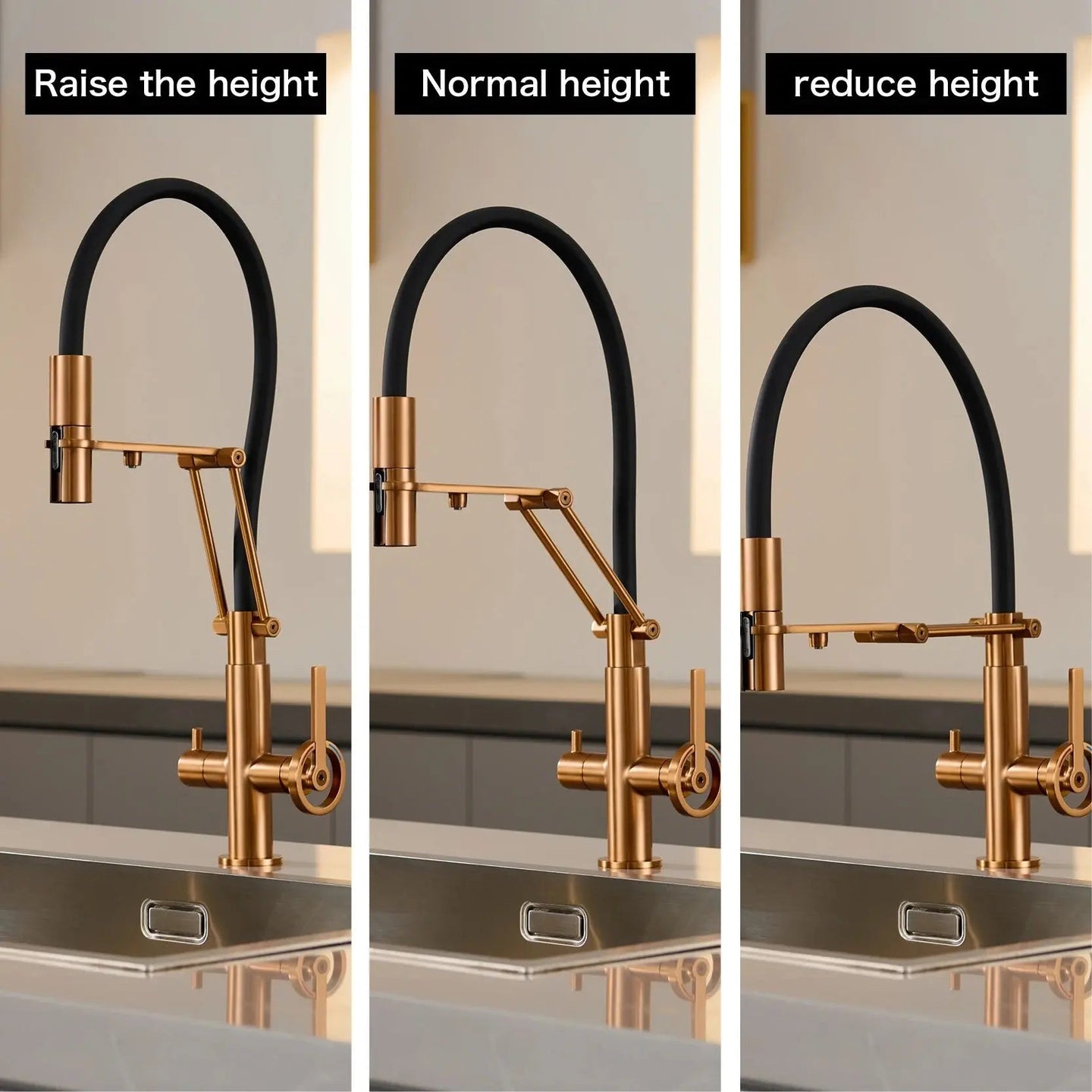 Brushed Gold Pull Down Kitchen Filter Faucet – Solid Brass Mixer Tap - kitchenBathroomLux