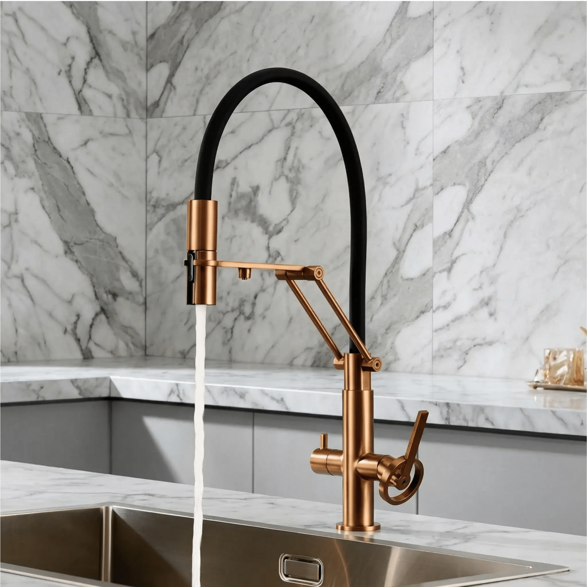 Brushed Gold Pull Down Kitchen Filter Faucet – Solid Brass Mixer Tap - kitchenBathroomLux
