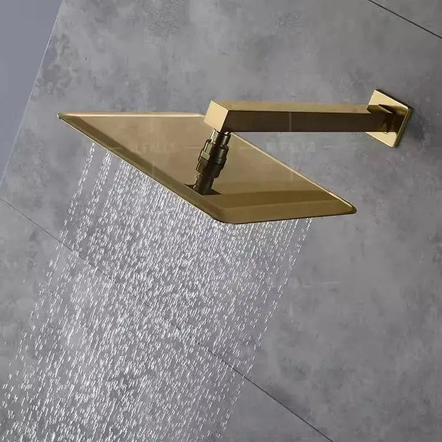 Brushed Gold Wall - Mounted Rainfall Shower Set with LED Digital Display - Brushed Gold Rainfall Shower SetBathroomLux