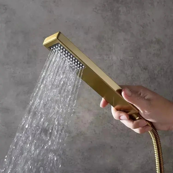 Brushed Gold Wall - Mounted Rainfall Shower Set with LED Digital Display - Brushed Gold Rainfall Shower SetBathroomLux