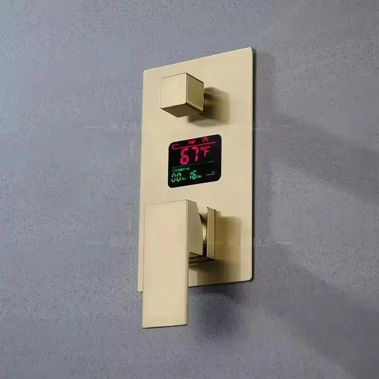 Brushed Gold Wall - Mounted Rainfall Shower Set with LED Digital Display - Brushed Gold Rainfall Shower SetBathroomLux