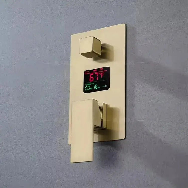 Brushed Gold Wall - Mounted Rainfall Shower Set with LED Digital Display - Brushed Gold Rainfall Shower SetBathroomLux
