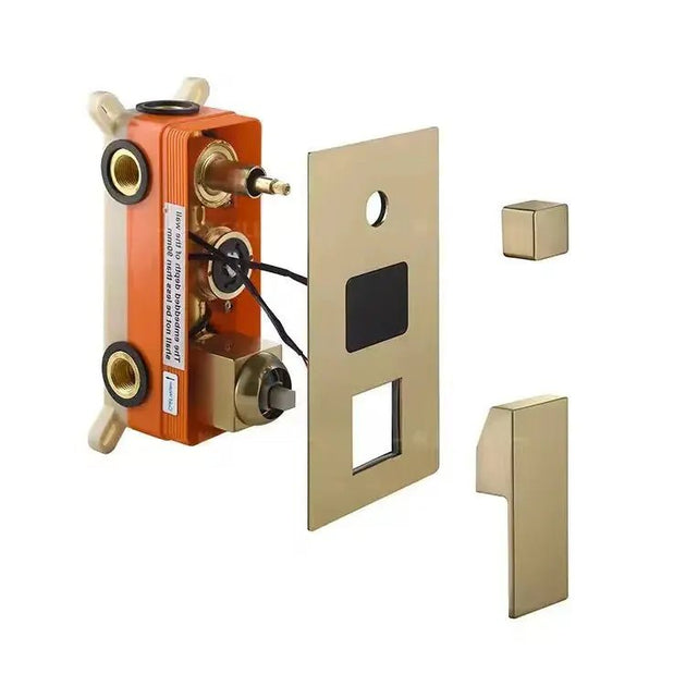 Brushed Gold Wall - Mounted Rainfall Shower Set with LED Digital Display - Brushed Gold Rainfall Shower SetBathroomLux