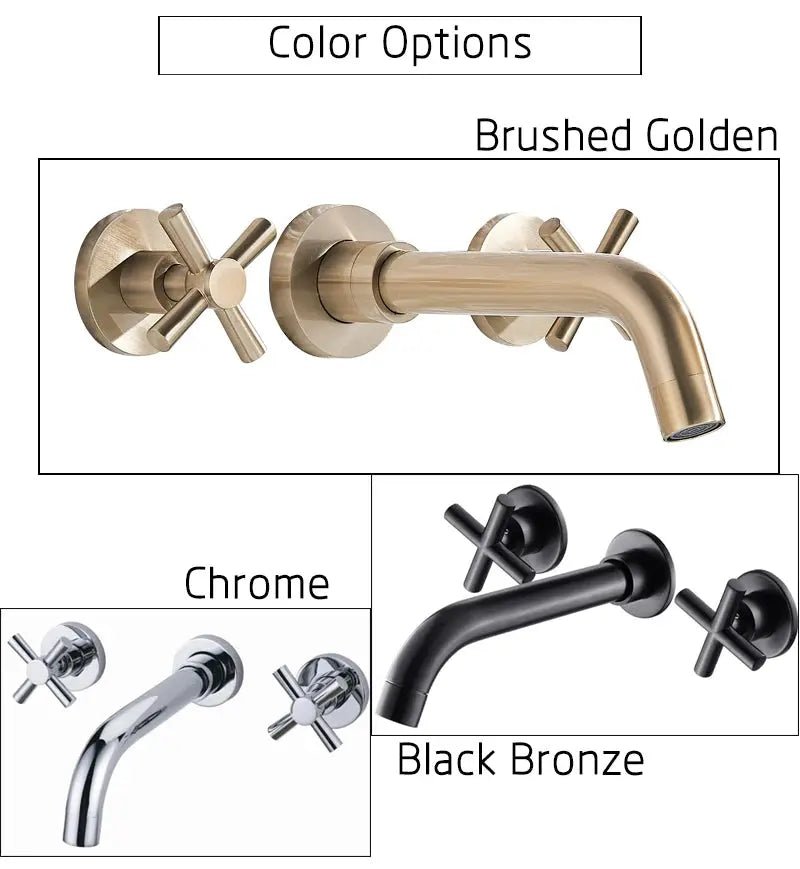 Brushed Golden Wall Mounted Basin Faucet Dual Handle Rotate Spout Bathroom - Matte Black Wall - Mounted Basin Mixer TapBathroomLux