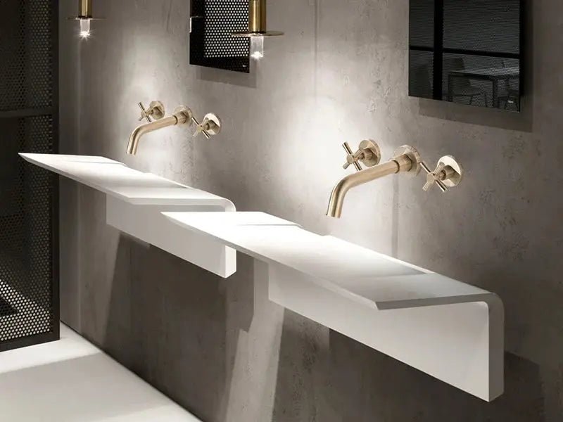 Brushed Golden Wall Mounted Basin Faucet Dual Handle Rotate Spout Bathroom - Matte Black Wall - Mounted Basin Mixer TapBathroomLux