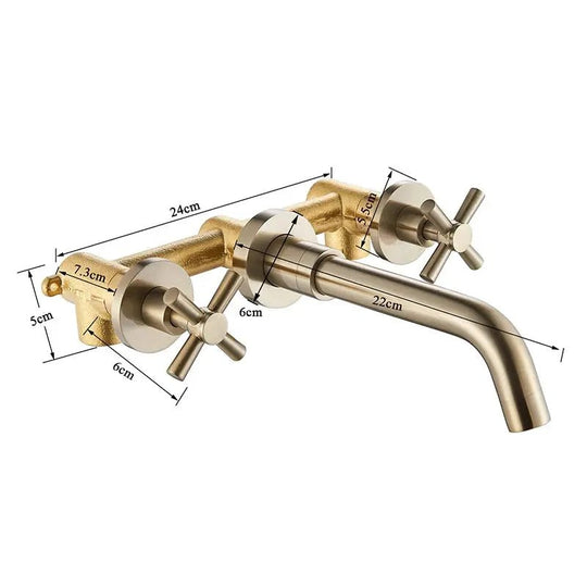 Brushed Golden Wall Mounted Basin Faucet Dual Handle Rotate Spout Bathroom - Matte Black Wall - Mounted Basin Mixer TapBathroomLux