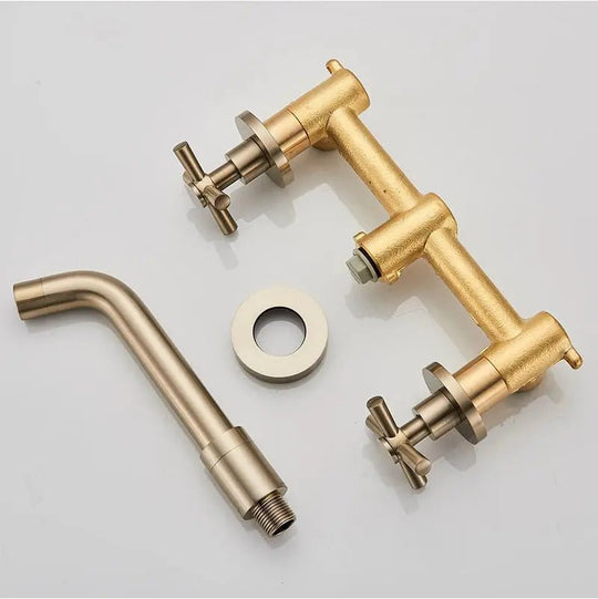 Brushed Golden Wall Mounted Basin Faucet Dual Handle Rotate Spout Bathroom - Matte Black Wall - Mounted Basin Mixer TapBathroomLux