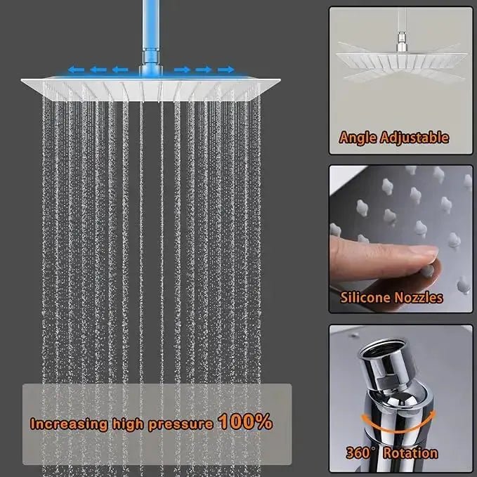 Brushed Nickel Wall Mounted Shower Faucet Set with Rain Shower Head - Rain Shower HeadBathroomLux