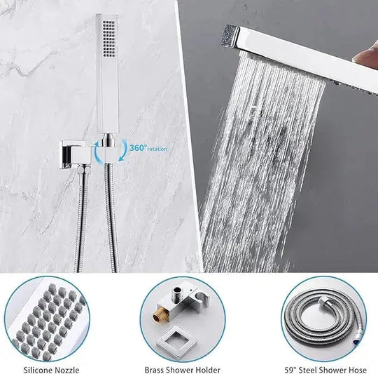 Brushed Nickel Wall Mounted Shower Faucet Set with Rain Shower Head - Rain Shower HeadBathroomLux